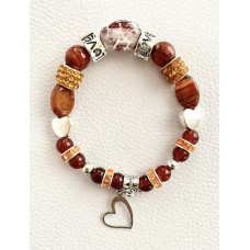 500 Bracelet LOVE sur elastique cornalines, agates de feu, agate madagascar, swarovski